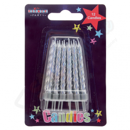 Kaleidoscope Silver Party Candle Pack of 12