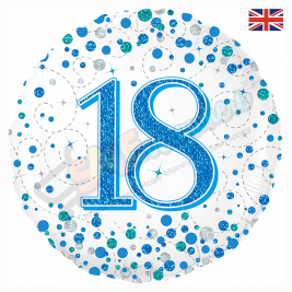 Male Holographic Blue Sparkling Fizz Happy 18th Birthday 18" | 46cm Helium Foil Balloon