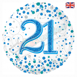 Male Holographic Blue Sparkling Fizz Happy 21st Birthday 18" | 46cm Helium Foil Balloon