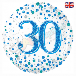 Male Holographic Blue Sparkling Fizz Happy 30th Birthday 18" | 46cm Helium Foil Balloon