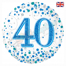 Male Holographic Blue Sparkling Fizz Happy 40th Birthday 18" | 46cm Helium Foil Balloon