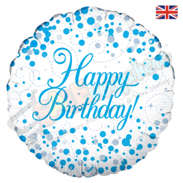 Male Holographic Blue Sparkling Fizz Happy Birthday 18" | 46cm Helium Foil Balloon