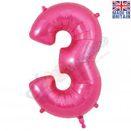 Number 3, Pink Foil Balloon 34" | 87cm, Hanging