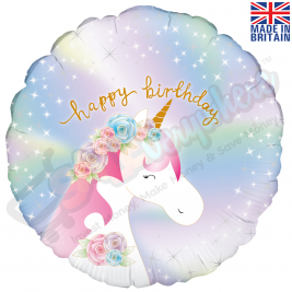Pastel Unicorn Happy Birthday Iridescent 18" | 46cm Helium Foil Balloon