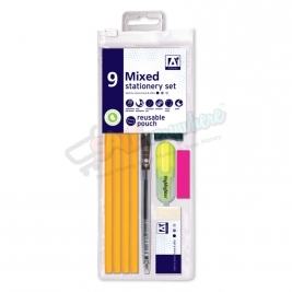 A* Mixed Stationery Set of 9(Pencil,Sharpner,Eraser,Highlighter)