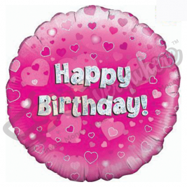 Pink Hearts Holographic Happy Birthday 18" | 46cm Helium Foil Balloon