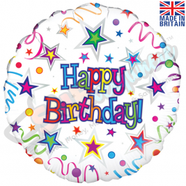 Ribbon & Stars Happy Birthday 18" | 46cm Helium Foil Balloon