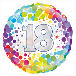 Unisex Colourful Confetti Happy 18th Birthday 18" | 46cm Helium Foil Balloon