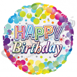 Unisex Colourful Confetti Happy Birthday 18" | 46cm Helium Foil Balloon