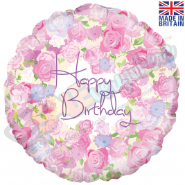 Vintage Floral Happy Birthday 18" | 46cm Helium Foil Balloon