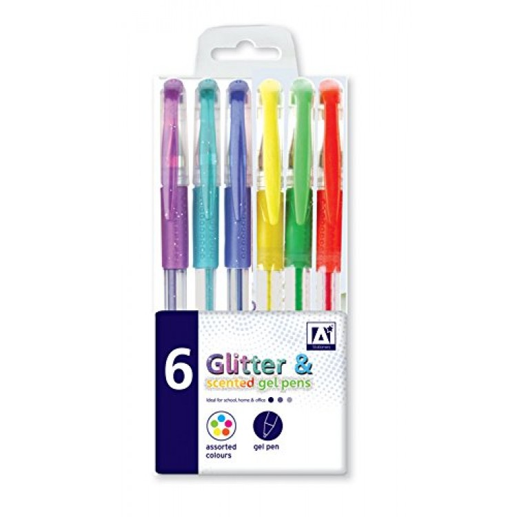 A* Gel Pen Glitter Scented Asst Colours, Pack of 6