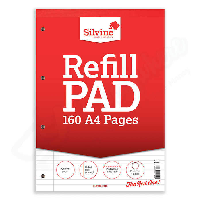 Silvine A4 Refill Pad Lined with Margin, 160 Pages
