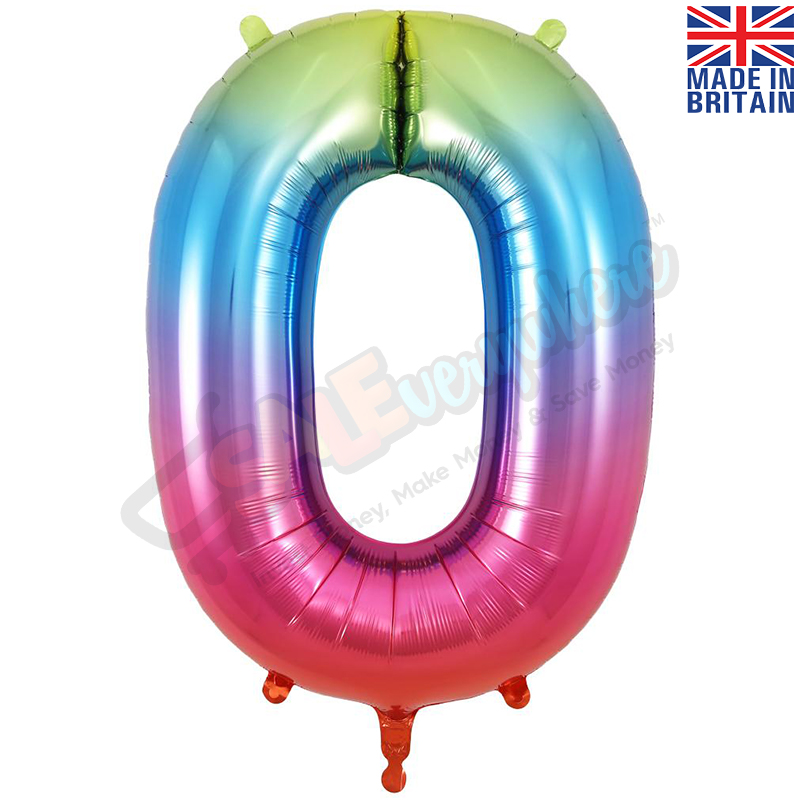 Age 0 Rainbow Foil Number Balloon 34" | 87cm, Hanging