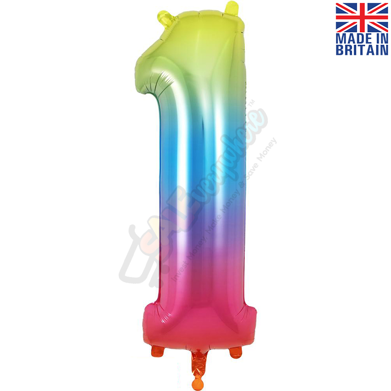 Age 1 Rainbow Foil Number Balloon 34" | 87cm, Hanging