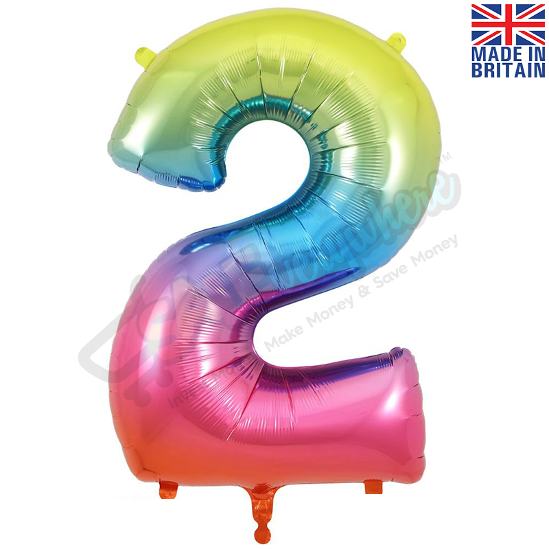 Age 2 Rainbow Foil Number Balloon 34" | 87cm, Hanging