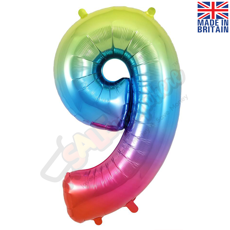 Age 9 Rainbow Foil Number Balloon 34" | 87cm, Hanging