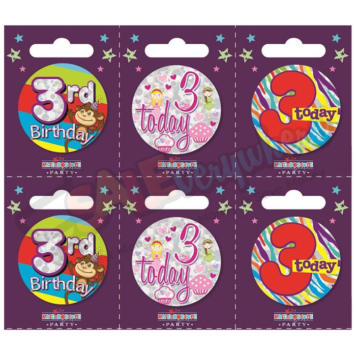 Kaleidoscope Age 3 Small Badges Pack of 6