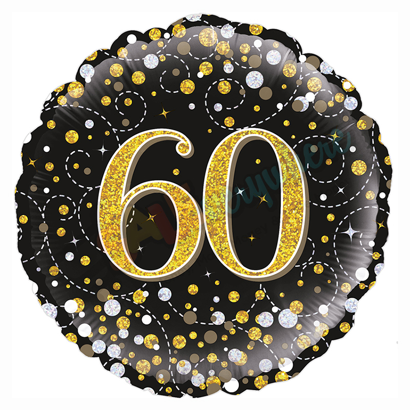 Black & Gold Holographic Sparkling Fizz Happy 60th Birthday 18" | 46cm Helium Foil