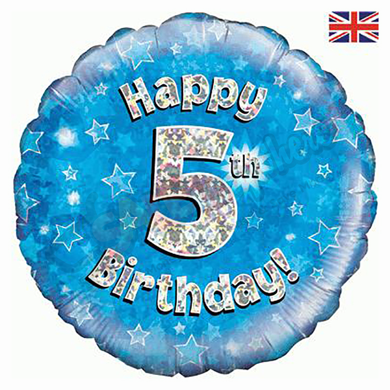 Blue Stars Holographic Happy 5th Birthday 18" | 46cm Helium Foil Balloon