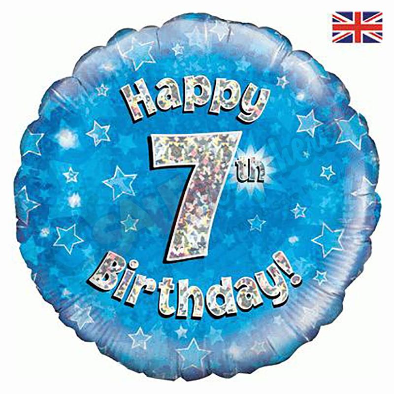 Blue Stars Holographic Happy 7th Birthday 18" | 46cm Helium Foil Balloon