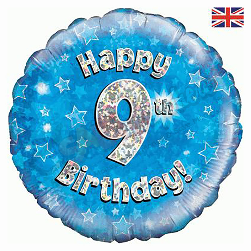 Blue Stars Holographic Happy 9th Birthday 18" | 46cm Helium Foil Balloon