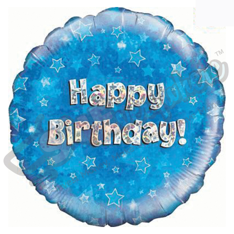 Blue Stars Holographic Happy Birthday 18" | 46cm Helium Foil Balloon