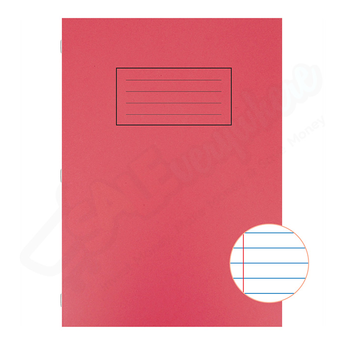 Silvine A4 Exercise Book Lined with Margin Red, 80 Pages