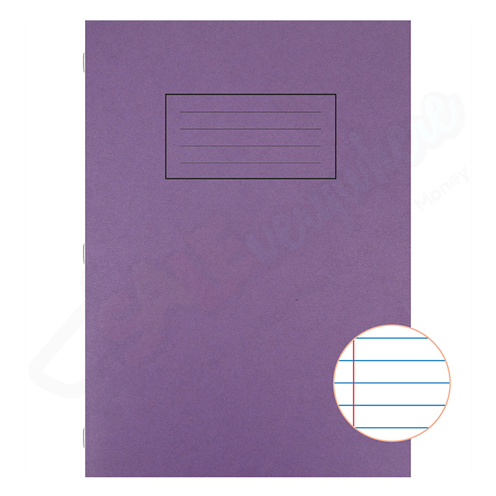 Silvine A4 Exercise Book Lined with Margin Purple, 80 Pages