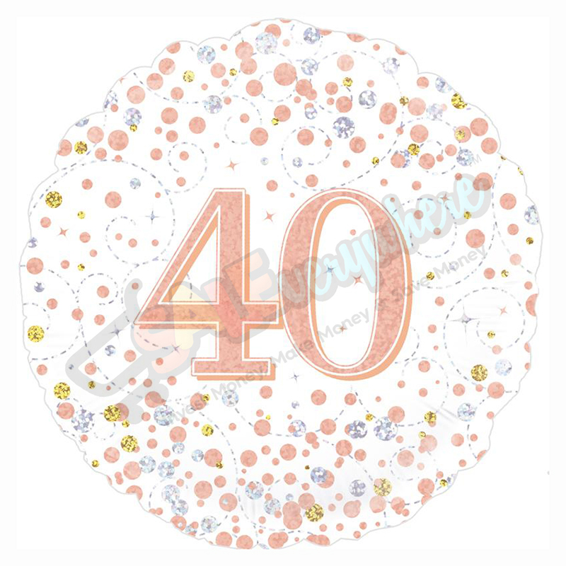 Female Holographic Rose Gold Sparkling Fizz Happy 40th Birthday 18" | 46cm Helium Foil Balloon