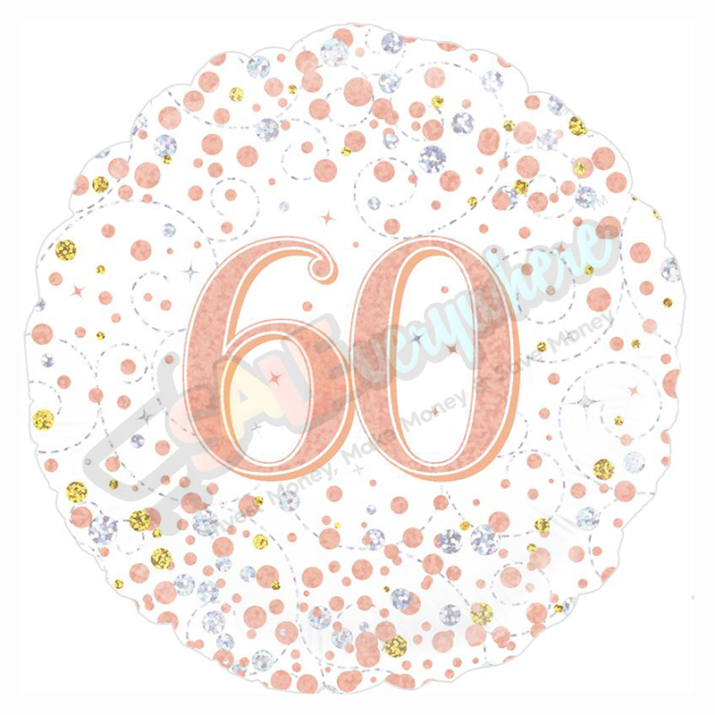 Female Holographic Rose Gold Sparkling Fizz Happy 60th Birthday 18" | 46cm Helium Foil Balloon