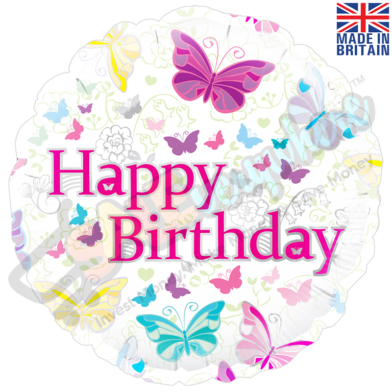Happy Birthday Butterfly 18" | 46cm Helium Foil Balloon