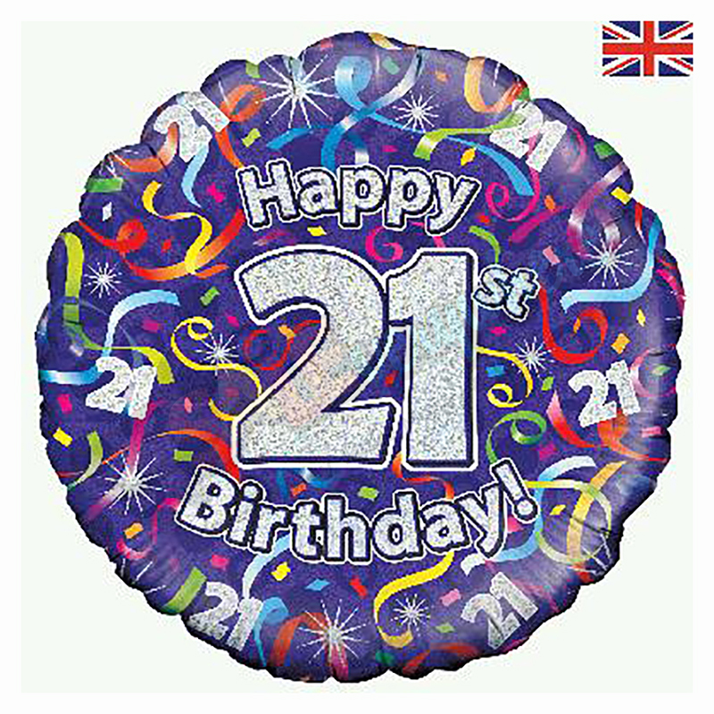 Holographic Happy 21st Birthday Streamers 18" | 46cm Helium Foil Balloon