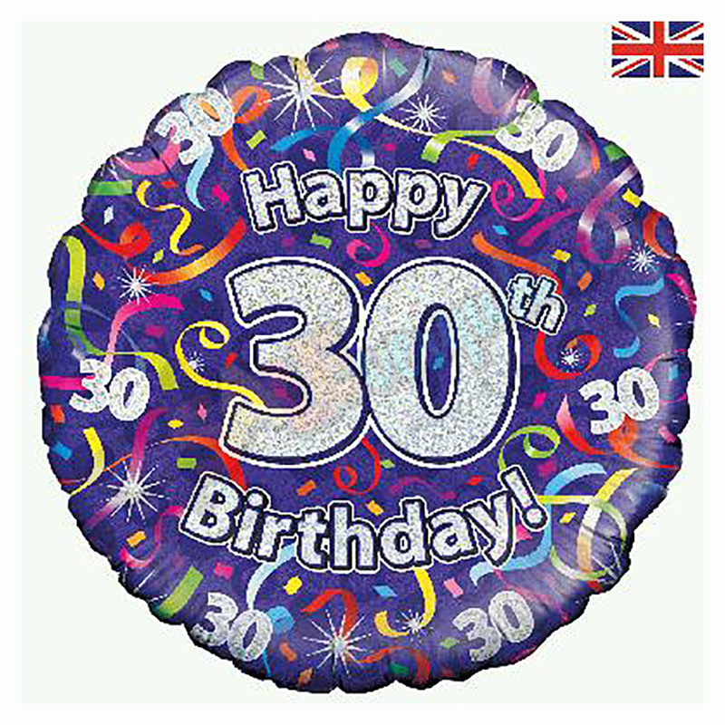 Holographic Happy 30th Birthday Streamers 18" | 46cm Helium Foil Balloon