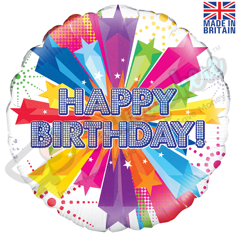 Holographic Happy Birthday Bright Star 18" | 46cm Helium Foil Balloon