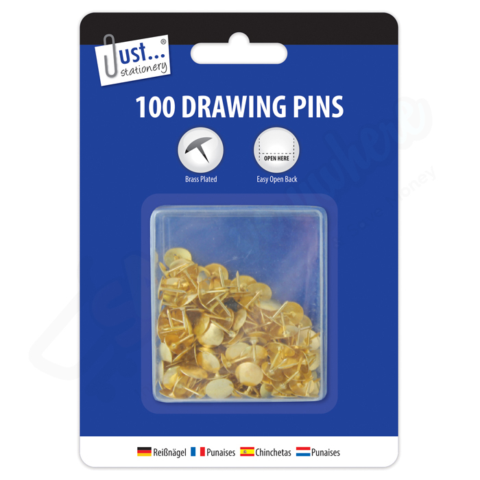 JS Drawing Pins Brass, Pack of 100