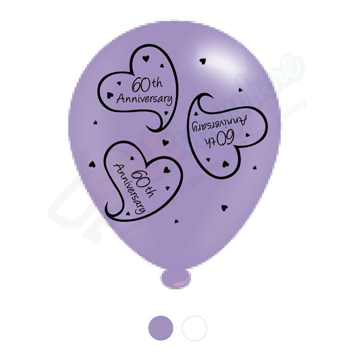 Kaleidoscope Latex Balloons 60th Anniversary  10" For Air or Helium Pack of 8
