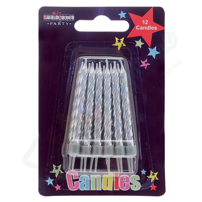 Kaleidoscope Silver Party Candle Pack of 12