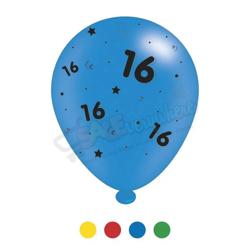 Kaleidoscope Latex Balloons Age 16 Unisex Birthday  10" For Air or Helium, Asst Colour Pack of 8