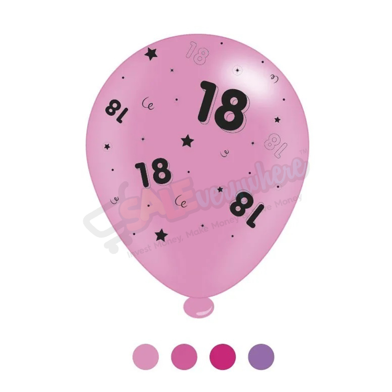 Kaleidoscope Latex Balloons Age 18 Pink Birthday  10" For Air or Helium Pack of 8