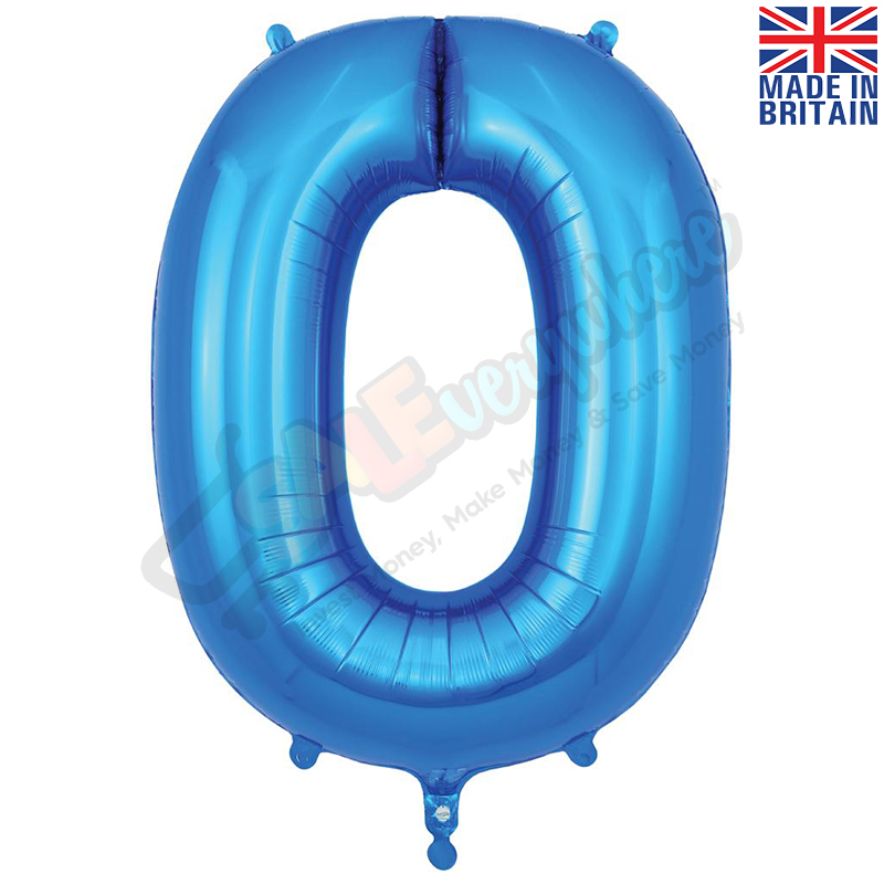 Number 0, Blue Foil Balloon 34" | 87cm, Hanging