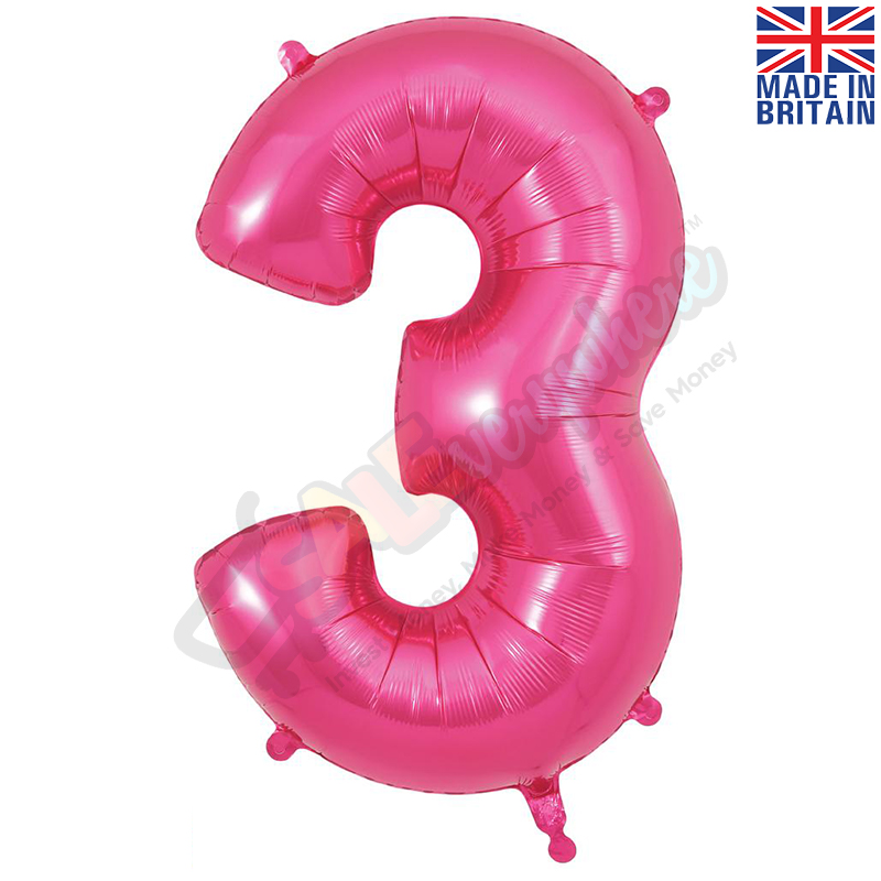 Number 3, Pink Foil Balloon 34" | 87cm, Hanging