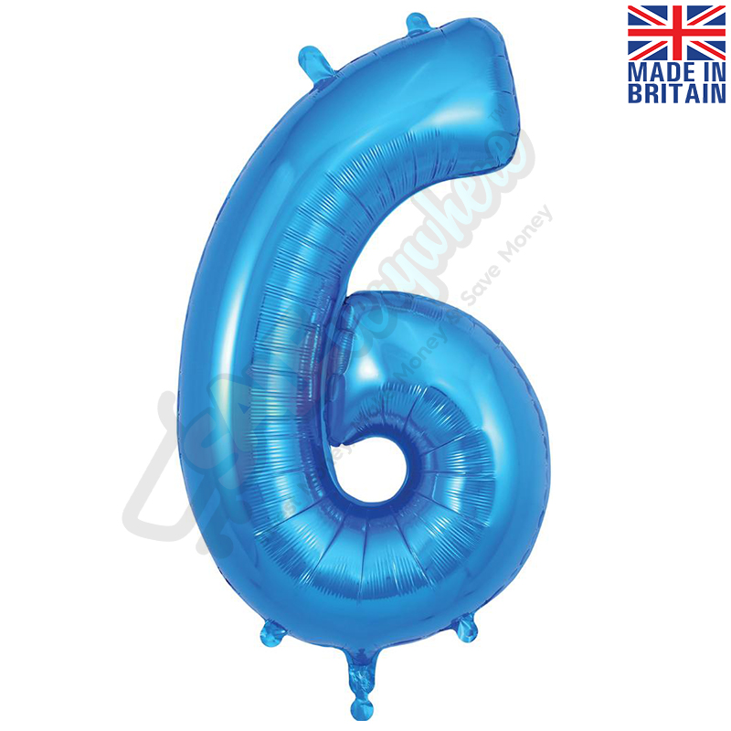 Number 6, Blue Foil Balloon 34" | 87cm, Hanging