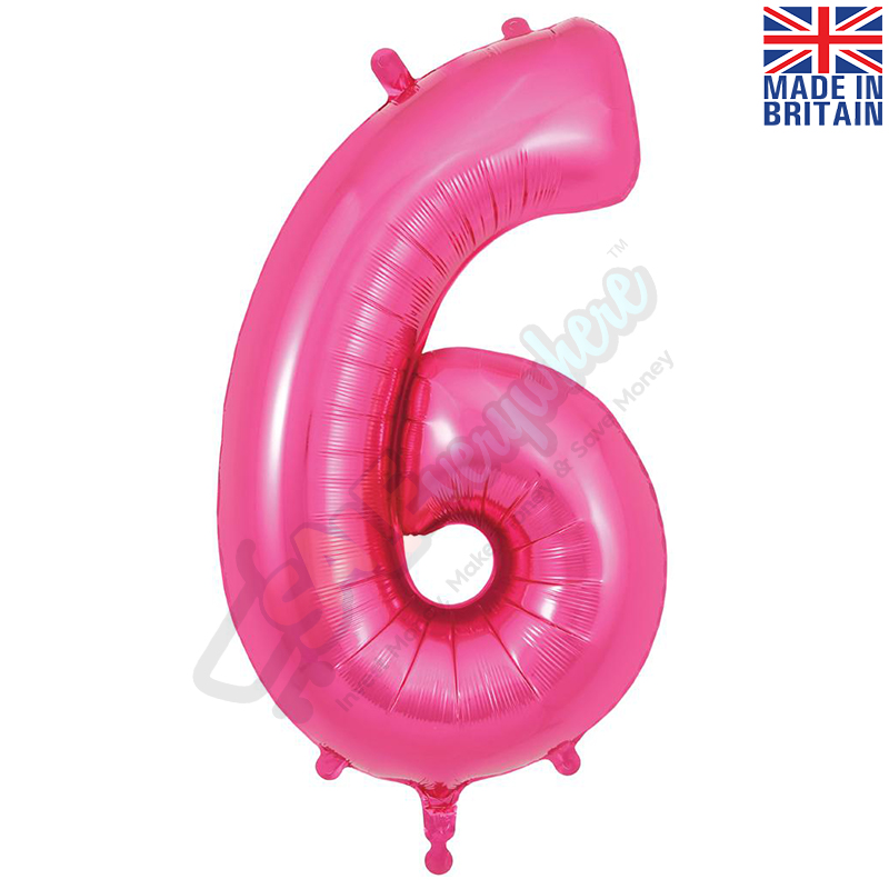 Number 6, Pink Foil Balloon 34" | 87cm, Hanging