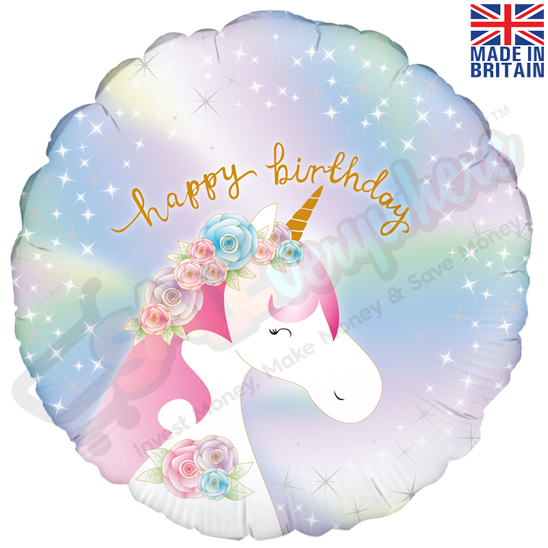 Pastel Unicorn Happy Birthday Iridescent 18" | 46cm Helium Foil Balloon