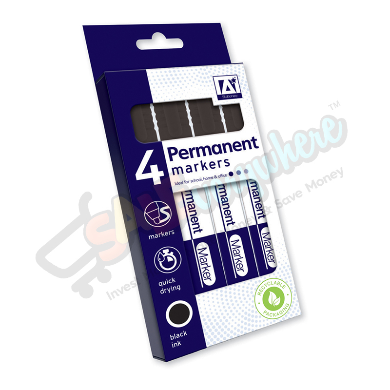 A* Permanent Marker Bullet Tip Black, Pack Of 4