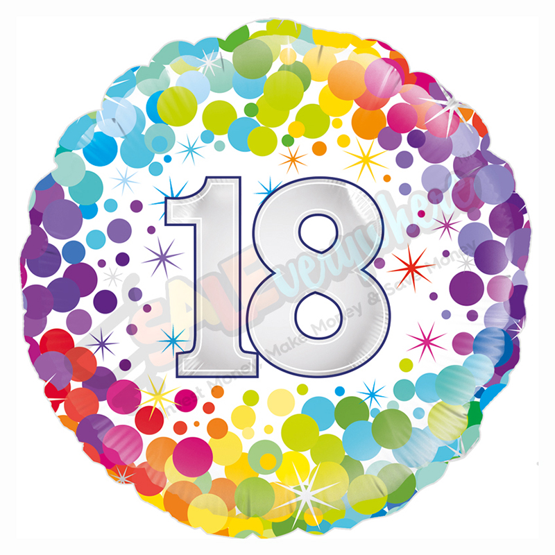 Unisex Colourful Confetti Happy 18th Birthday 18" | 46cm Helium Foil Balloon