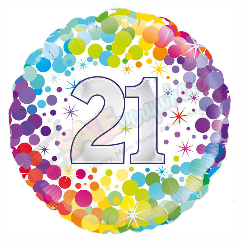 Unisex Colourful Confetti Happy 21st Birthday 18" | 46cm Helium Foil Balloon