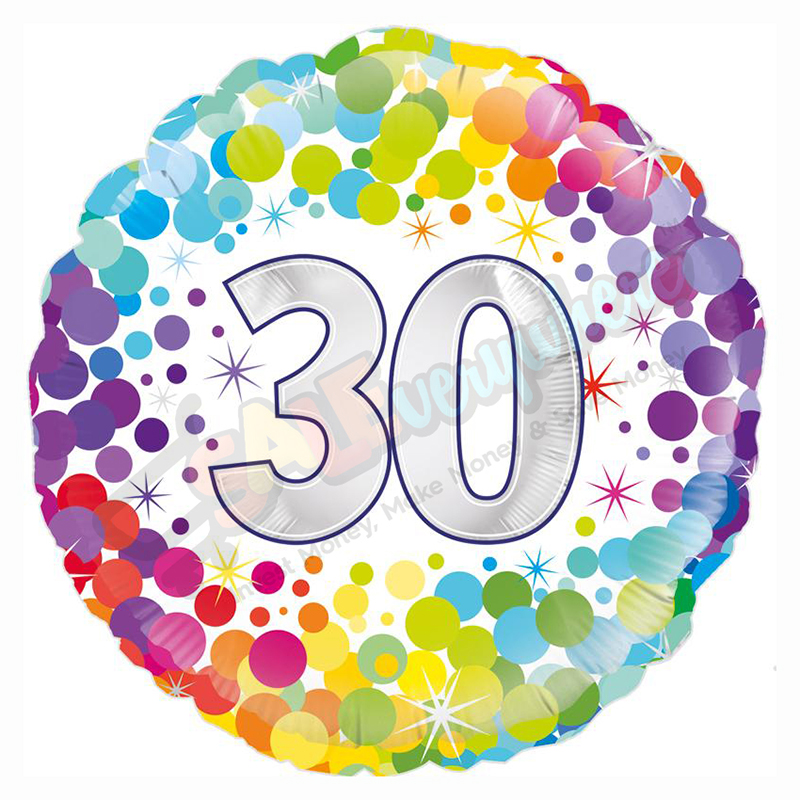 Unisex Colourful Confetti Happy 30th Birthday 18" | 46cm Helium Foil Balloon