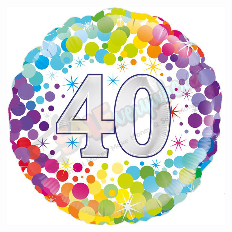 Unisex Colourful Confetti Happy 40th Birthday 18" | 46cm Helium Foil Balloon