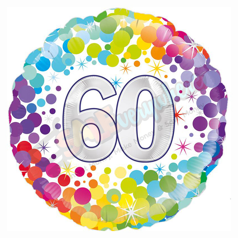 Unisex Colourful Confetti Happy 60th Birthday 18" | 46cm Helium Foil Balloon